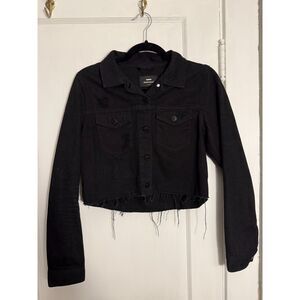 Revolve Dr Denim Black Distressed Cropped Jean Jacket